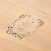 ボホエレガントカントリーワイルドフラワーズ結婚ボタニカル アクリル招待状 (レイダウン)