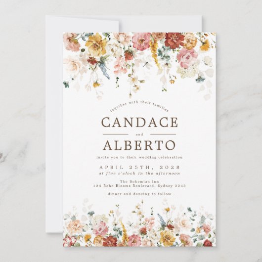 ボホエレガントガーデンフラワーウェディングパーティー 招待状 (正面)