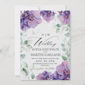 ボホエレガントガーデンフラワーパープルオーキッド結婚ズ 招待状 (正面)