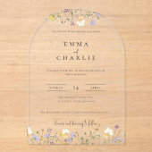 ボホエレガントガーデンワイルドフラワー結婚ズ アクリル招待状 (正面)