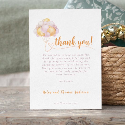 ボホエレガントガールバルーンベビーシャワー サンキューカード