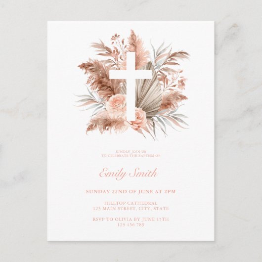 ボホエレガントガールフローラバプテスマ インビテーションポストカード (正面)