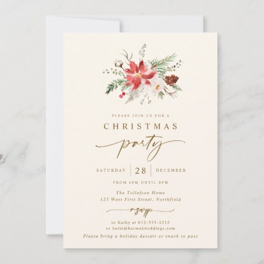 ボホエレガントクリスマスパーティの招待状クリーム金ゴールド 招待状 (正面)