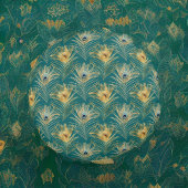 ボホエレガントグリーンのゴールデンピーコックフェザー ラウンドクッション