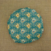 ボホエレガントグリーンのゴールデンピーコックフェザー ラウンドクッション