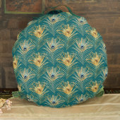 ボホエレガントグリーンのゴールデンピーコックフェザー ラウンドクッション