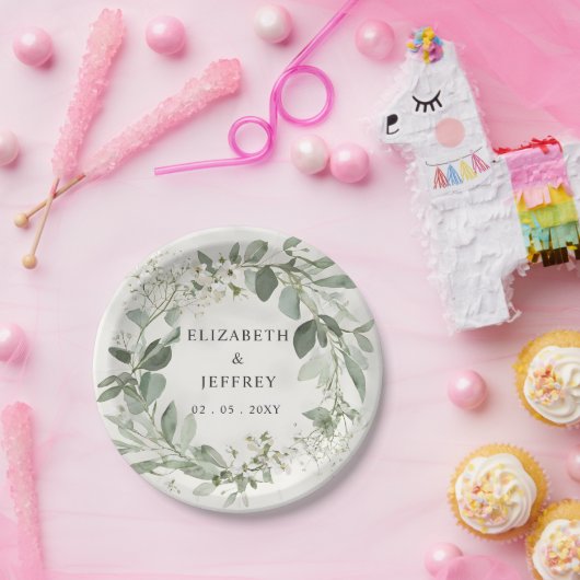 ボホエレガントグリーンリーユーカリ結婚ス ペーパープレート (パーティー)