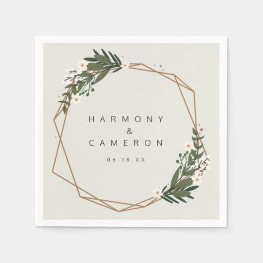 ボホエレガントグリーンリー金ゴールド幾何結婚図形 スタンダードカクテルナプキン (正面)