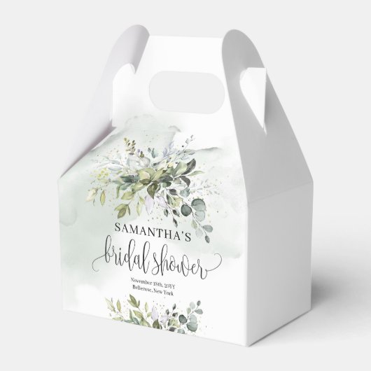 ボホエレガントグリーンeucalyptus金ゴールドブライダルシャワー フェイバーボックス (正面サイド)
