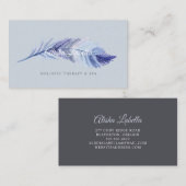 ボホエレガントグレイ&ダスティブルーウォーターカラーフェザー 名刺 (正面/裏面)