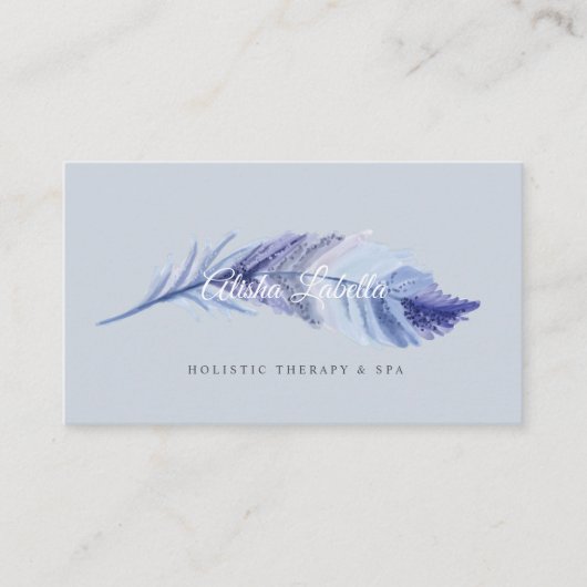 ボホエレガントグレイ&ダスティブルーウォーターカラーフェザー 名刺 (正面)