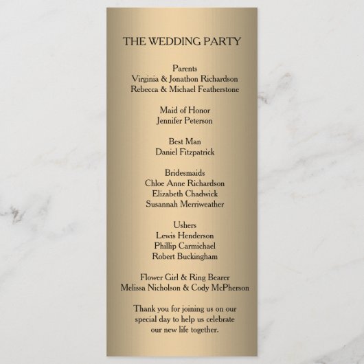 ボホエレガントゴールデンフローラ結婚式 プログラム (裏面)