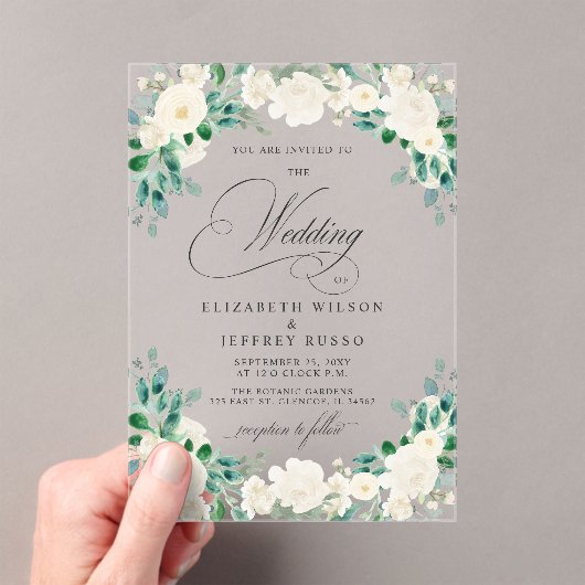 ボホエレガントサマー春アイボリー結婚フローラ アクリル招待状 (インサイチュ (ポータブル))