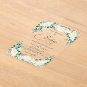 ボホエレガントサマー春アイボリー結婚フローラ アクリル招待状 (レイダウン)