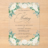 ボホエレガントサマー春アイボリー結婚フローラ アクリル招待状 (正面)