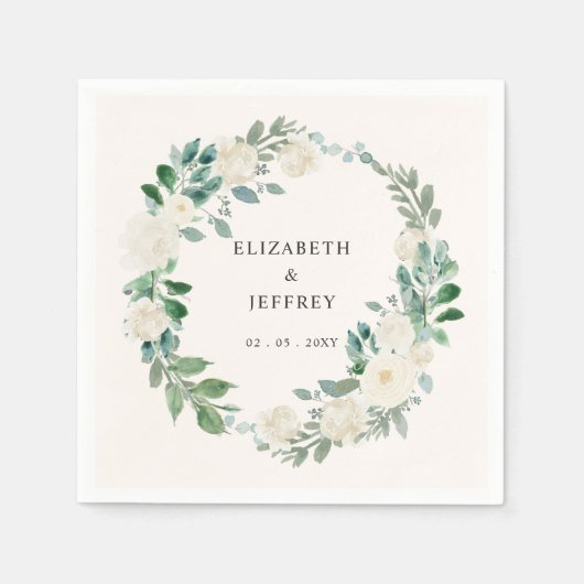 ボホエレガントサマー春アイボリー結婚フローラ スタンダードカクテルナプキン (正面)