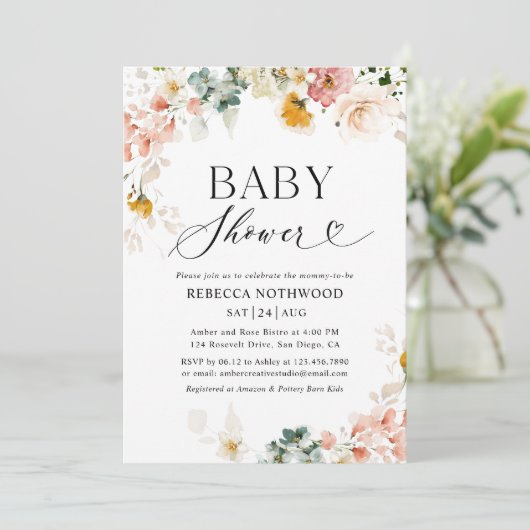 ボホエレガントシックな水の色ベビーシャワー 招待状 (スタンド正面)