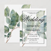 ボホエレガントシックな水彩緑の植物色 招待状 (正面/裏面)