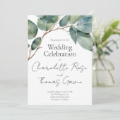 ボホエレガントシックな水彩緑の植物色 招待状 (スタンド正面)