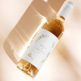 ボホエレガントシックパステルフラワーズ結婚ーズ ワインラベル