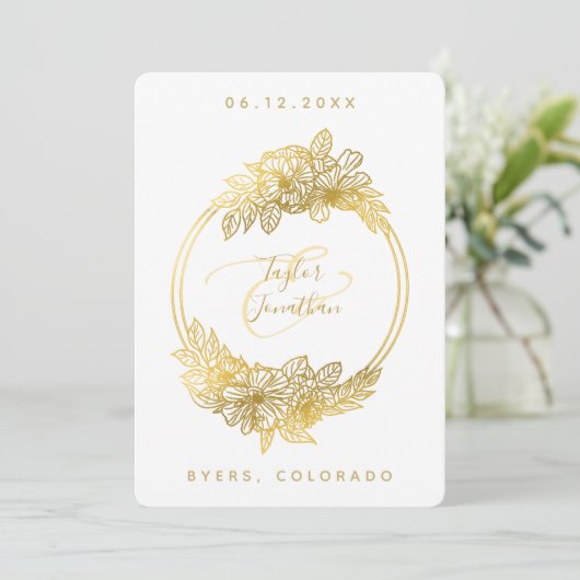 ボホエレガントシック白金ゴールドフラワーシック結婚ズ 招待状 (スタンド正面)