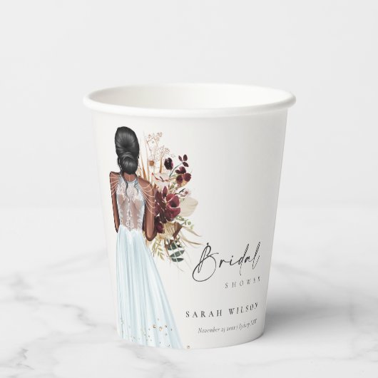 ボホエレガントスカイブルー結婚ズガウンブライダルシャワー 紙コップ (裏面)