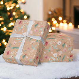 ボホエレガントソフトウォーター色フローラクリスマス ラッピングペーパー