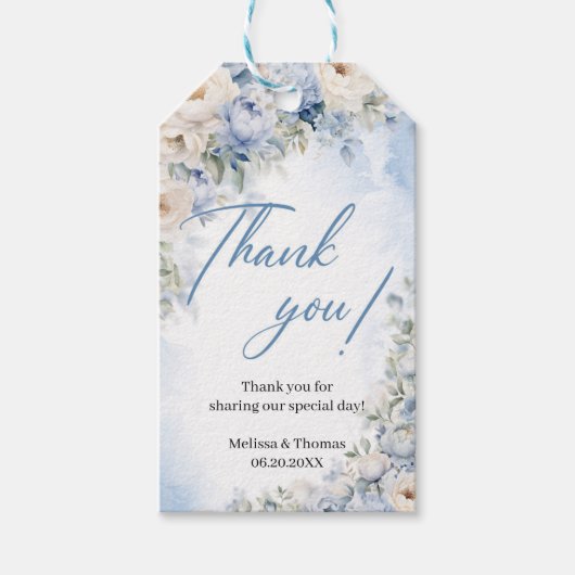 ボホエレガントダスティブルーとアイボリーの花結婚の数 ギフトタグ (正面)