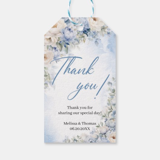 ボホエレガントダスティブルーとアイボリーの花結婚の数 ギフトタグ (裏面)