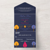 ボホエレガントツリーズカラフルネイビーブルー秋の結婚式 オールインワン招待状 (内側)