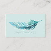 ボホエレガントティール（緑がかった色）&アクアブルーウォーターカラーフェザー 名刺 (正面)