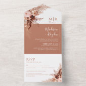 ボホエレガントテラコッタパンパ結婚ス オールインワン招待状 (内側)