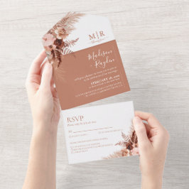 ボホエレガントテラコッタパンパ結婚ス オールインワン招待状