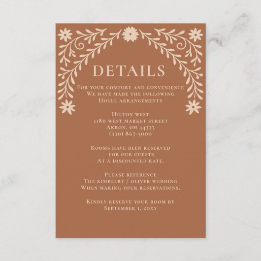 ボホエレガントテラコッタフローラ結婚ズ エンクロージャーカード (正面)