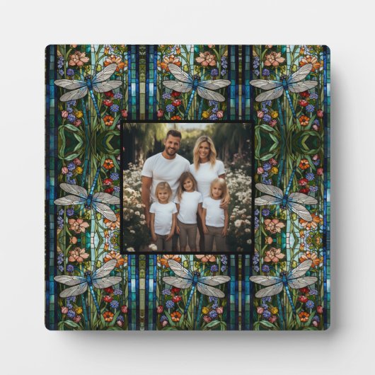 ボホエレガントドラゴンフライフローラ染色ガラス写真 フォトプラーク (正面)