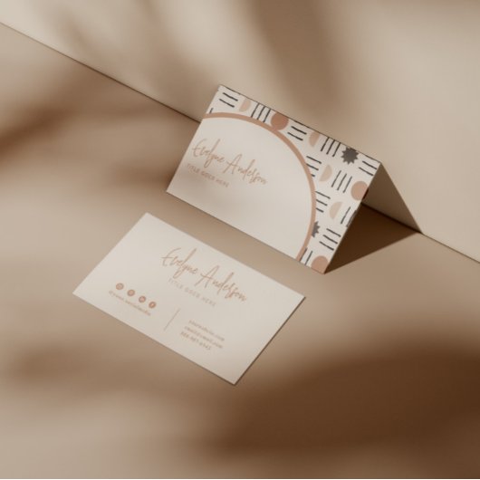 ボホエレガントニュートラルテラコッタ抽象芸術パターン 名刺