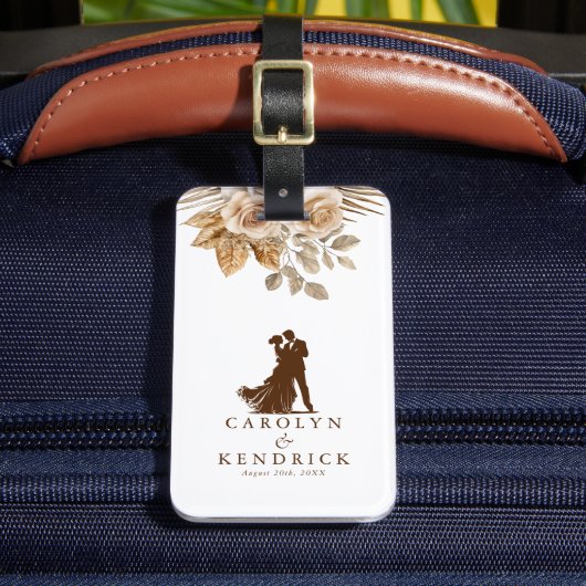 ボホエレガントニュートラルフローラの結婚カップル旅行 ラゲッジタグ (正面インサイチュ2)