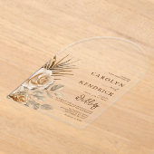 ボホエレガントニュートラルフローラアクセント結婚アーチ アクリル招待状 (レイダウン)