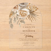 ボホエレガントニュートラルフローラアクセント結婚アーチ アクリル招待状 (正面)