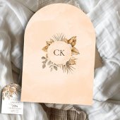 ボホエレガントニュートラルフローラアクセント結婚アーチ 招待状