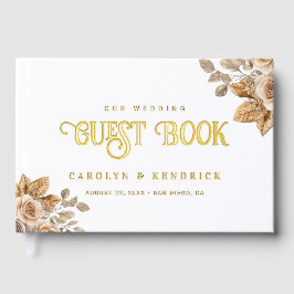 ボホエレガントニュートラルフローラアクセント結婚ズ金ゴールド ゲストブック