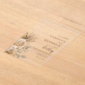 ボホエレガントニュートラルフローラアクセント結婚ズ アクリル招待状 (レイダウン)