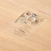 ボホエレガントニュートラルフローラアクセント結婚ズ アクリル招待状 (レイダウン)