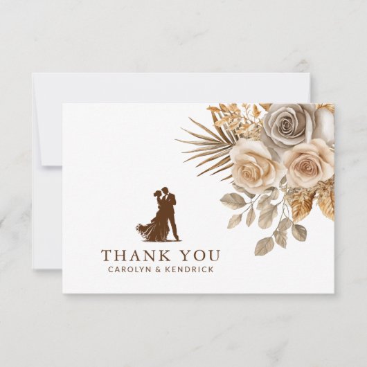 ボホエレガントニュートラルフローラアクセント結婚ズ サンキューカード (正面)
