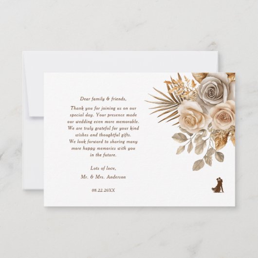 ボホエレガントニュートラルフローラアクセント結婚ズ サンキューカード (裏面)