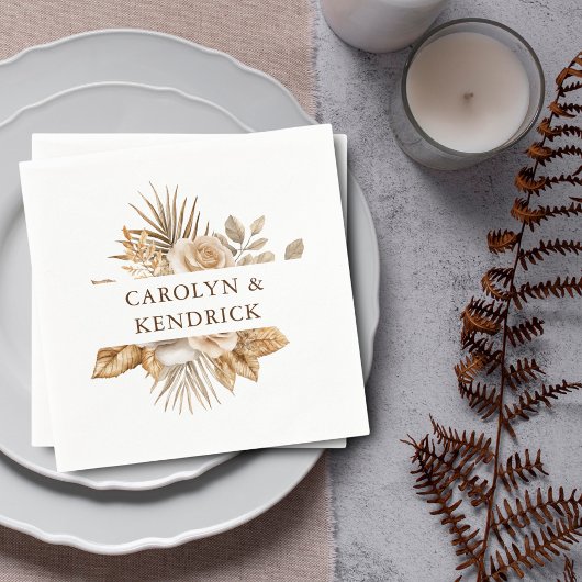 ボホエレガントニュートラルフローラアクセント結婚ズ スタンダードカクテルナプキン