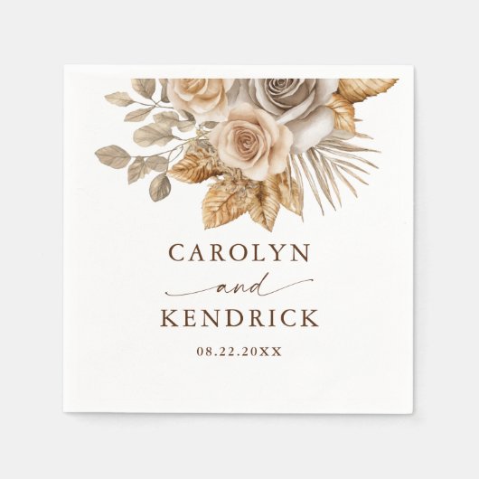 ボホエレガントニュートラルフローラアクセント結婚ズ スタンダードカクテルナプキン (正面)