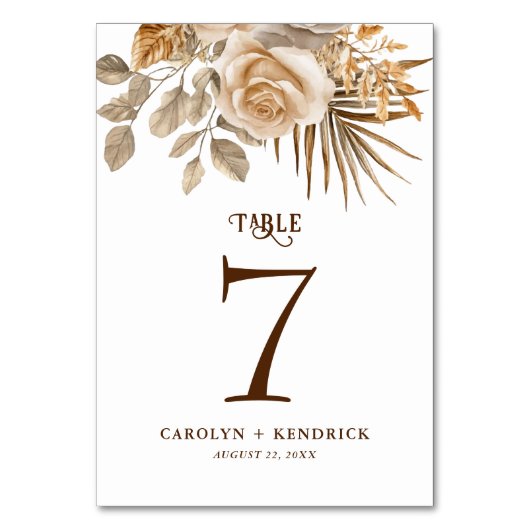 ボホエレガントニュートラルフローラアクセント結婚ズ テーブルナンバー (正面)