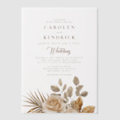 ボホエレガントニュートラルフローラアクセント結婚ズ ベラム紙招待状 (正面)