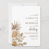 ボホエレガントニュートラルフローラアクセント結婚ズ 招待状 (正面)